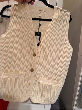 rag & bone Cream Wave-Texture Knit Vest with Gold Buttons
